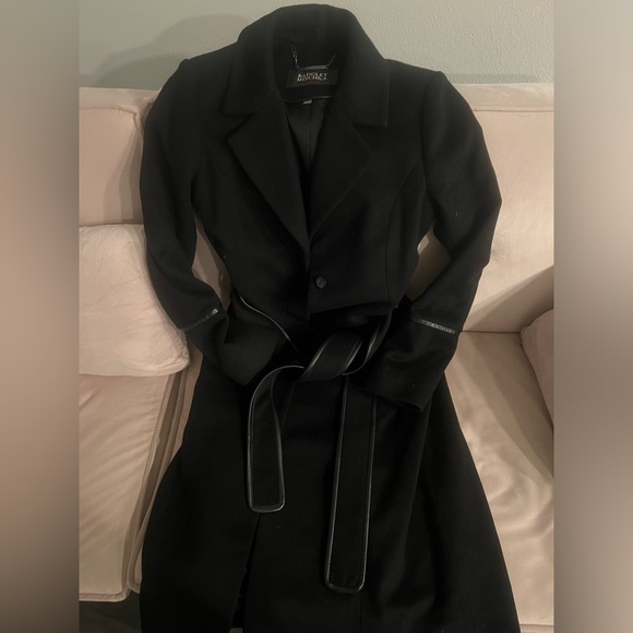 Black Badgley Mischka Full-Length Wool Coat - Picture 2 of 7